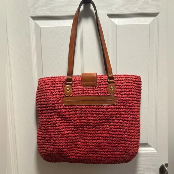Patricia Nash | Manarola Raffia Tote Specialty Woven Straw Pink Brown Leather - Picture 3 of 12
